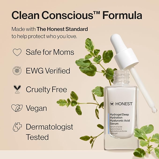 Honest Beauty Hydrogel Deep Hydration Hyaluronic Acid Serum | Moisturizes + Plumps | Hypoallergenic, Fragrance Free, Vegan, Gentle for Sensitive Skin | 1 fl oz