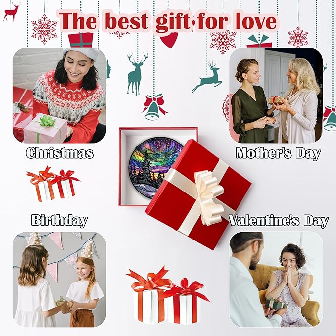 Stained Glass Window Hanging, Van Gogh Night Scene Sun Catchers Colorful Glass Panel Starry Sky Suncatcher Decor for Birthday for Women, Men, Wife, Aunt, and Mom 11.8x11.8 in