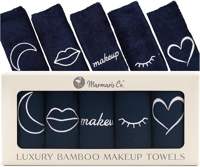 Makeup Washcloths for Face, 5-Pack Face Towels Reusable, 11.5 x 11.5, Gift-Ready Box, Viscose from Bamboo & Turkish Cotton