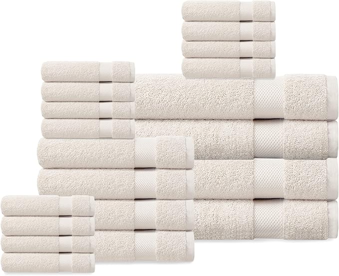 Delara Organic Cotton Luxuriously Plush Bath Towel 20 Piece Set|GOTS & Oeko-TEX Certified|Premium Hotel Quality Towels|Feather Touch Technology|650 GSM Long Staple|Soft, Quick Dry & Ultra-Absorbent