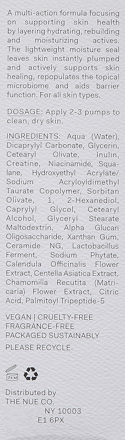 The Nue Co. BARRIER CULTURE MOISTURIZER, Hydrates Skin, pre- and probiotic with Ceramides, Peptides, Niacinamide and Squalane, For All Skin Types, Vegan, Gluten Free, 1.69 fl oz