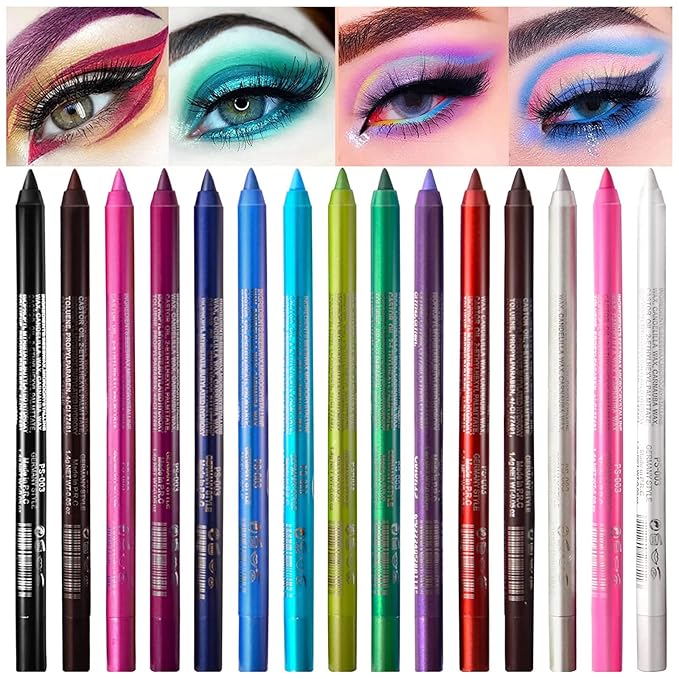 ADIMANIS 15 Colored Eyeliners Pen Set, Colour Eyeliner Pencils Pearl Eyeliner Kit Glitter Eye Liners for Women, Eye Shadow Pencil, Lip Liner, Professional Eye Makeup Set with Halloween Cosplay Makeup