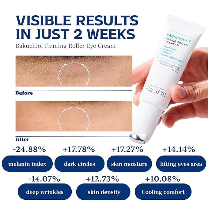 Re.SPN Bakuchiol Firming Roller Eye Cream – For Puffy Eyes, Wrinkles & Dark Circles with Gua Sha Applicator, Vegan, Natural Retinol, Niacinamide, K-Beauty (0.67 fl oz)