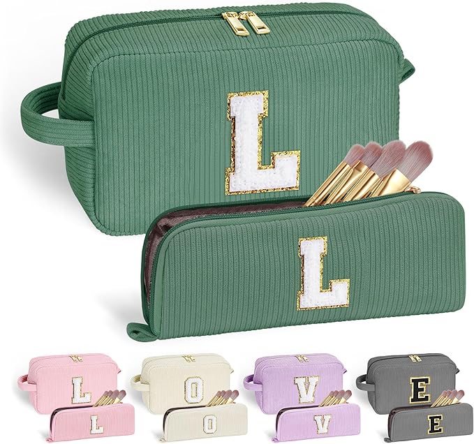 YOOLIFE Initial Travel Makeup Bag Cosmetic Bag - Teen Girl Gifts Trendy Stuff Friend Birthday Gifts for Women Teen Girl Kids