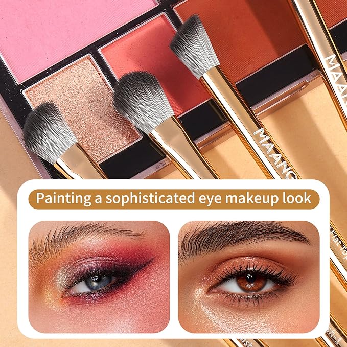 MAANGE 14-Piece Makeup Brush Set with Aluminum Ferrule- Premium Synthetic Makeup Brushes Kit Foundation Powder Brush Eye Shadow for Beginners & Professionals(Gold and Silver)