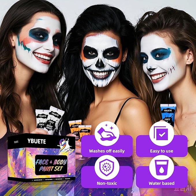 9 Colors Face Body Paint Set, Professional Paint Set for Halloween Cosplay Costume Party, Full-coverage Multi-Color Cream Makeup Blendable Set for Adults Halloween Cosplay SFX Makeup Paint