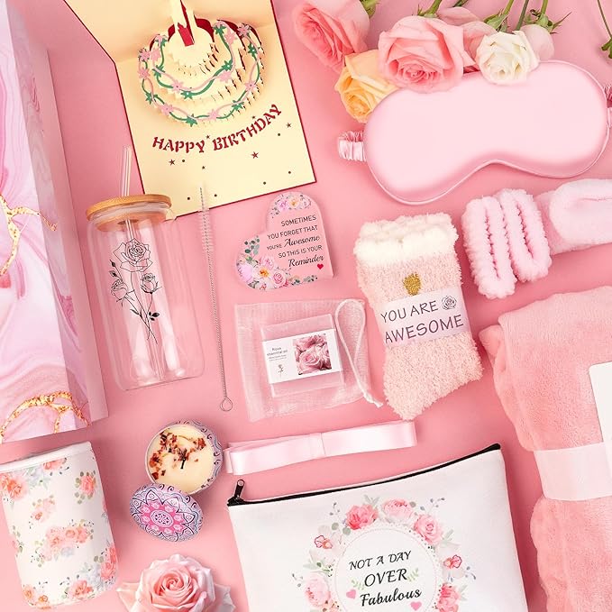 Birthday Gifts for Women, 13pc Valentine Gift Basket for Women Birthday Unique, Spa Basket Care Package Get Well Soon Box for Teen Girls, Sister, Mom, Her Fantasy Box for Mother's Day