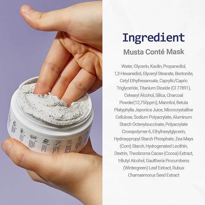 Musta Conte Mask - 1 Minute Pore Mask w/Charcoal Capsules, Finnish Birch Sap, Norwegian Cloudberry Extract & BHA - Whipped Clay Face Mask Skin Care to Refresh, Clarify & Smooth Skin (2.1 oz)