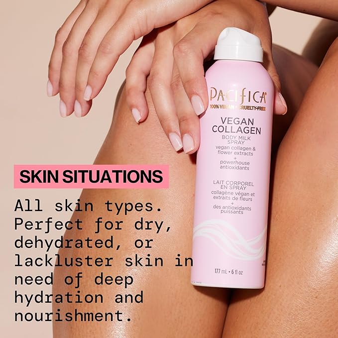 Pacifica Spray Lotion for Body - Vegan Collagen Body Milk Spray – Hydrating Moisturizer Mist Fast-Absorbing Instantly Hydrates & Softens Skin Jasmine & Vanilla Natural Scent Clean Beauty Non-Aerosol