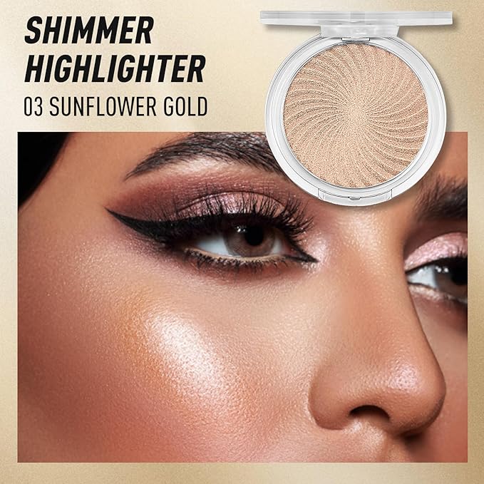 Highlighter Makeup Palette Shimmer Face Body Illuminator Glitter Highlighter Makeup Kit Long Lasting Highly Pigmented Highlighters Makeup Palette #3 Sunflower Gold