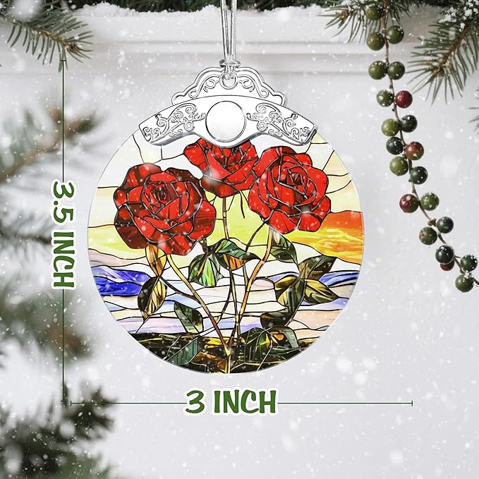 Christmas Ornaments: Stained Glass-Style June Birth Flower Ornament – Christmas Tree Decorations, Holiday Party Gifts, Mother's Day & Birthday Gifts for Women, Mom & Grandma | Birth Flower Gift