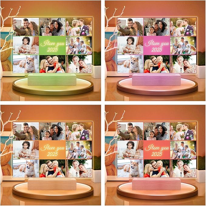 Custom Picture Frames with Photo, Personalized Photo Frame with Night Light, Customized Picture Frame, Personalized Christmas Birthday Gifts for Women, Men, Baby, Kid, Pet, Friend, Family