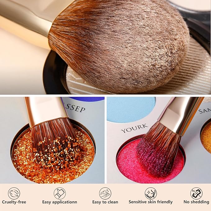 DUcare Makeup Brushes 9Pcs Vegan Makeup Brush Set with Travel Pouch - Face & Eye Brush Kit for Powder Contour Blush Concealer Eyeshadow Blending & Detailing, Synthetic Bristles,Orange