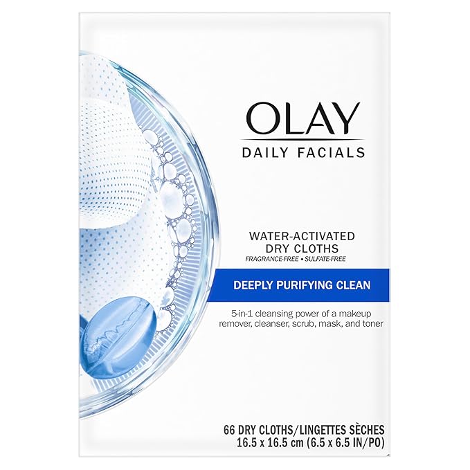 Olay Daily Facials, Deeply Purifying Clean, 5-in-1 Cleansing Wipes with Power of a Makeup Remover, Scrub, Toner, Mask and Cleanser, 66 Count