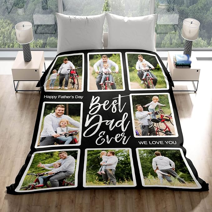 Gifts for Dad Custom Blankets with Photo, Personalized Photo Blankets Fathers Day Personalized Gifts for Dad from Daughter Son Customized Blanket with Picture