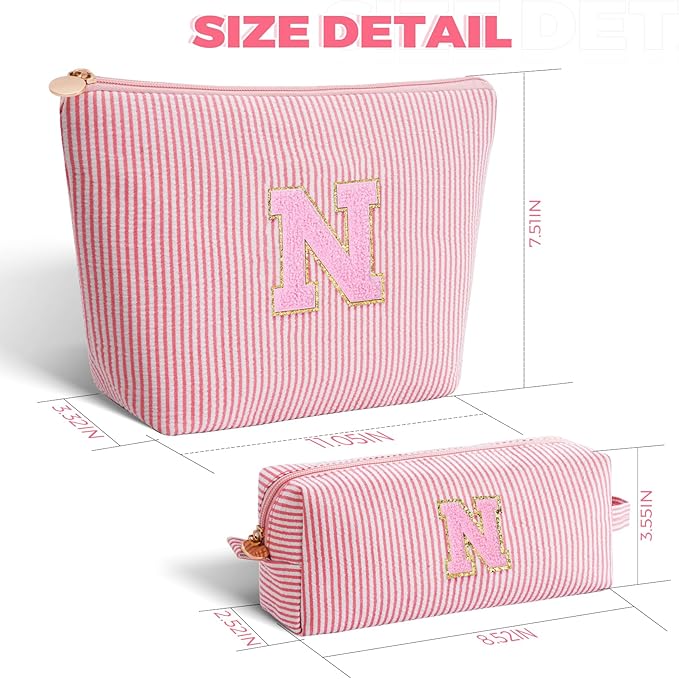 Personalized Makeup Bag for Women Girls - Fashion Cosmetic Bag Trendy Travel Toiletry Bag with Initials Letter - Teen Gifts - Peach,N