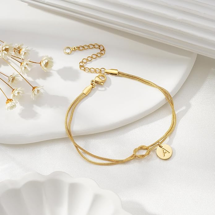 Turandoss Gold Initial Bracelets for Women Girls Gifts - 14K Gold Plated Love Knot Letter A-Z Initial Bracelet Dainty Forever Infinity Bracelet Jewelry Gifts for Women Girls Lover Bridesmaids Friends