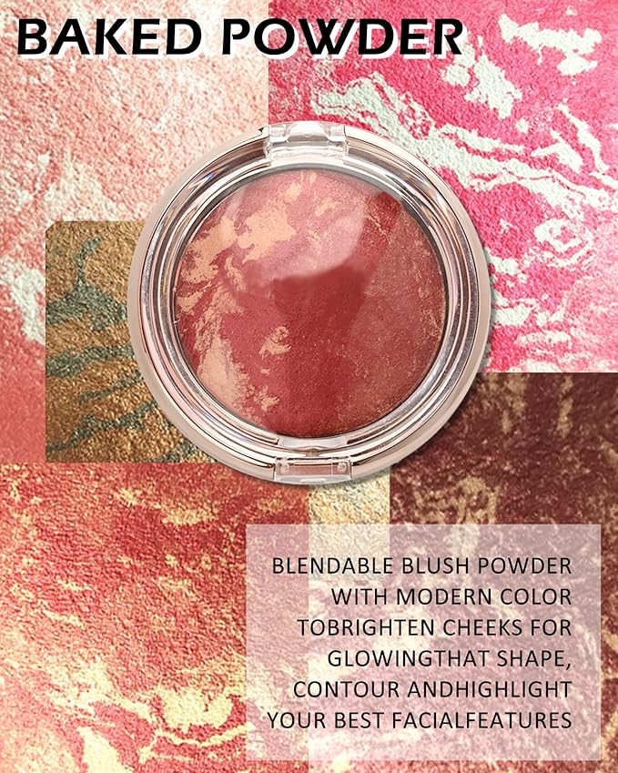 Baked Blush,Glow Marbleized Blush Powder Palette,Lightweight Shimmery Cruelty-Free Blusher for Cheeks,Eyeshadow & Highlight,Makeup Gift for Women rubores de maquillaje(0.49Ounce)-09 Mangosteen