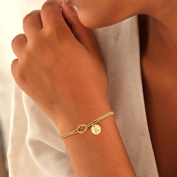 Turandoss Gold Initial Bracelets for Women Girls Gifts - 14K Gold Plated Love Knot Letter A-Z Initial Bracelet Dainty Forever Infinity Bracelet Jewelry Gifts for Women Girls Lover Bridesmaids Friends