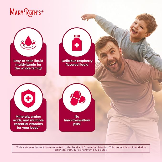 MaryRuth Organics Liquid Morning Multivitamin for Women, Men & Kids | Vitamin A C D E B6 B12 Biotin Zinc | Beauty | Vegan | Non-GMO | Gluten Free | 32 Servings