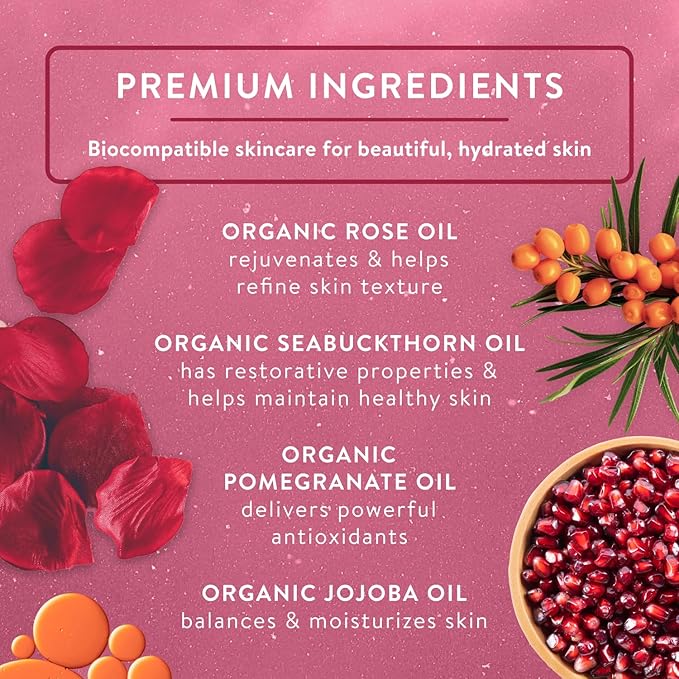 Badger Rose Face Oil, 100% Organic Face Moisturizer, Nourishing & Soothing Organic Jojoba Oil & Rose Oil, Vegan Antioxidant Rich Moisturizing Facial Oil, 1 fl oz Glass Bottle