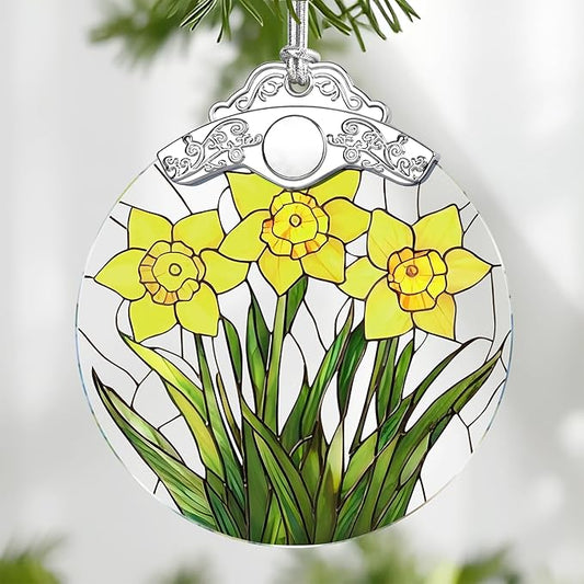 Christmas Ornaments: Stained Glass-Style March Birth Flower Ornament – Christmas Tree Decorations, Holiday Party Gifts, Mother's Day & Birthday Gifts for Women, Mom & Grandma | Birth Flower Gift