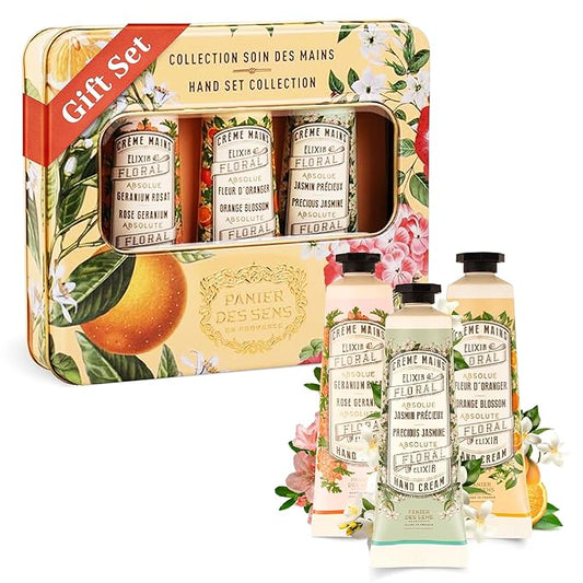 Panier des Sens - Mini Hand Cream Set - Birthday, Gifts for Women - Orange Blossom, Jasmine, Geranium Natural Hand Cream - Gift Ideas Made in France - 96% Natural - Hand Lotion Travel Size 3x1 Floz