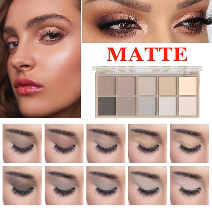 10 Colors Makeup Naked Eyeshadow Palette,Nude Matte Shimmer Eyeshadow Palette,Natural Glitter Pigment Eye Shadow Pallete Set Long Lasting & Waterproof Smokey Eye Professional Beauty Makeup Kit #4
