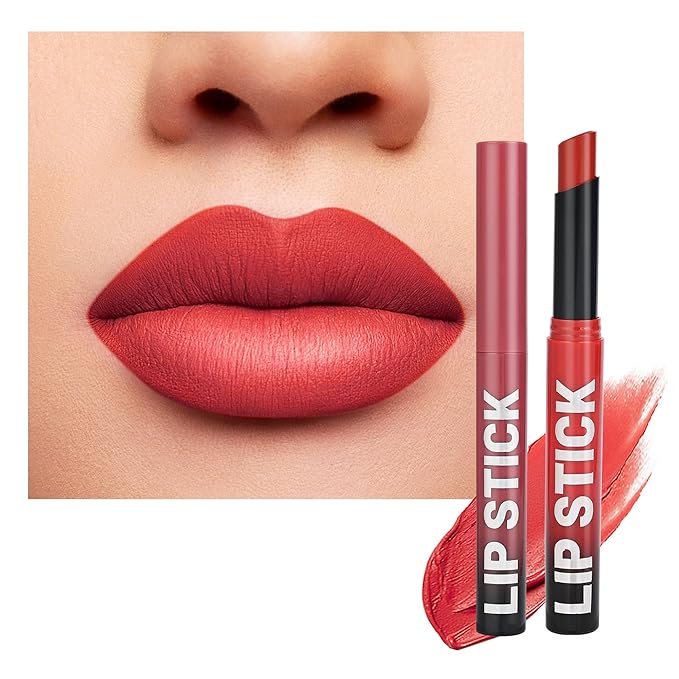 Rouge Red Matte Lipstick，Creamy Silky Matte+Lipsticks，Hydrating Balm-in-Lipstick，Velvety Finish for Women Daily Lip Makeup，High-pigment Formula，Easy to use and color，Vegan & Cruelty-Free 06#