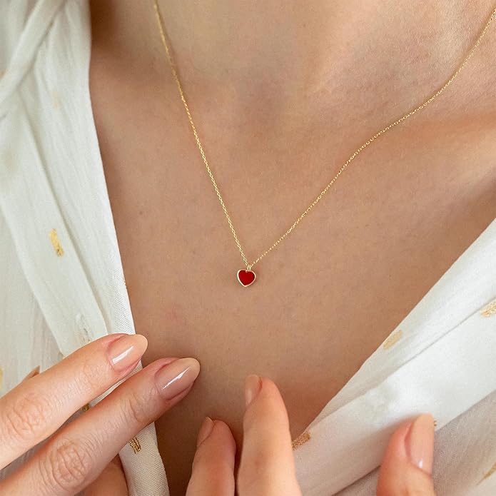 Dainty Gold Heart Necklace for Women - 14K Gold/Silver Plated Cute Heart Handmade Disc Circle Bee Choker Adjustable Necklace for Women Trendy Jewelry