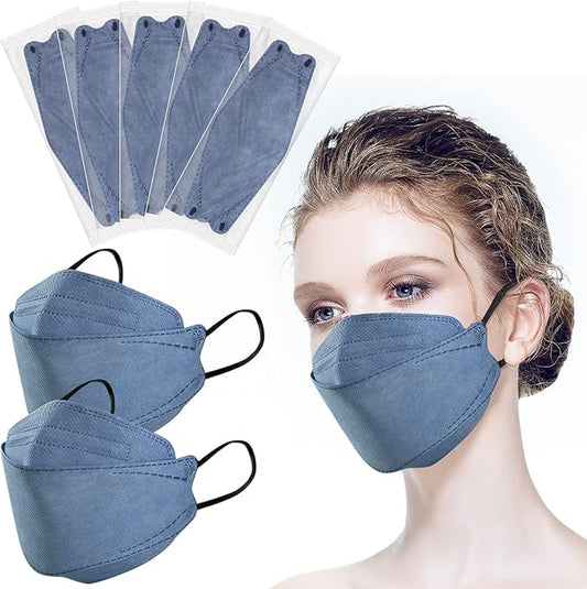 100Pcs KF94 Masks, Individually Wrapped 3D Fish Type Masks for Adult, 4 Layer Protective Face Mask