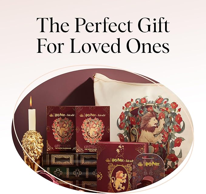 Kitsch x Harry Potter Gryffindor Satin Pillowcase w/Zipper for Hair & Skin - Double-Sided, Softer Than Silk, Wrinkle-Free, Machine Washable, Frizz Control, Breakout Prevention - Queen/Standard(19x26)