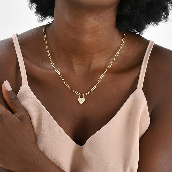 Dainty Gold Heart Necklace for Women - 14K Gold/Silver Plated Cute Heart Handmade Disc Circle Bee Choker Adjustable Necklace for Women Trendy Jewelry