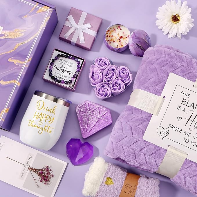 Birthday Gifts for Women Self Care Gift Set, Purple Relaxing Spa Gift Baskets Care Package Get Well Soon Gifts, Unique Christmas Gifts for Mom Her Sister Friend Wife Grandma Girlfriend