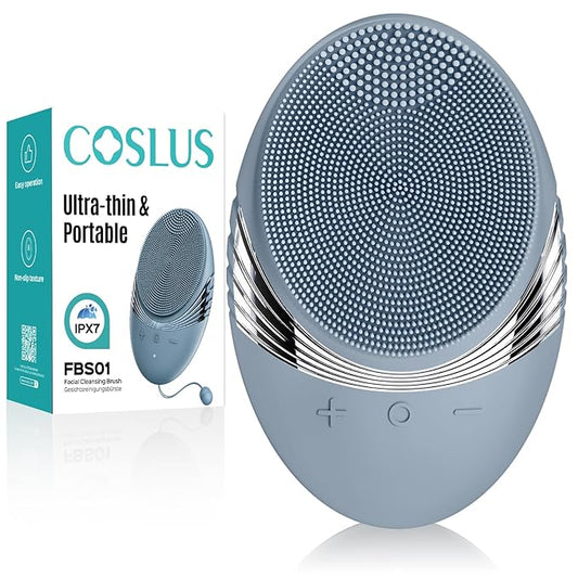 COSLUS Face Scrubber Facial Cleansing Brush: 5 Cleansing Modes Silicone Face Wash Scrubber for Men Beard Care, Sensitive Skin - Deep Cleansing & Gentle Exfoliating, Portable for Shower & Travel