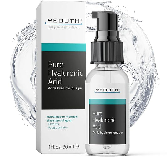 YEOUTH Pure Hyaluronic Acid Serum for Face 99% for Dry & Dull Skin, Hydrating Hyaluronic Acid Skincare Serum for Women & Men, For All Skin Types 1oz