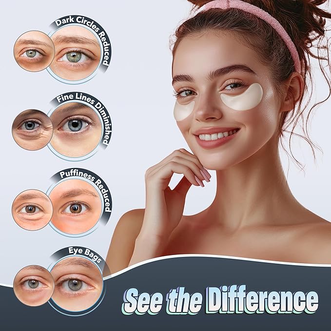 Snail Under Eye Patches - 60 PCS for Puffy Eyes, Dark Circles, Bags & Wrinkles with Hydrolyzed Collagen, Hyaluronic Acid & Argireline