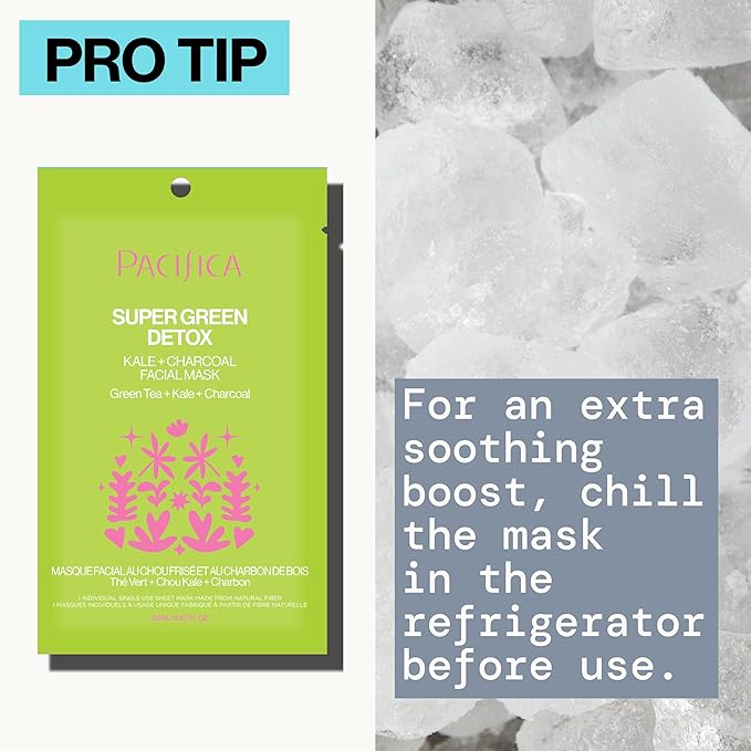 Pacifica Super Green Detox Sheet Mask – Charcoal, Kale & Clay Pore Cleansing Mask for Oily, Blemish-Prone Skin, Deep Detox Facial Mask, Vegan