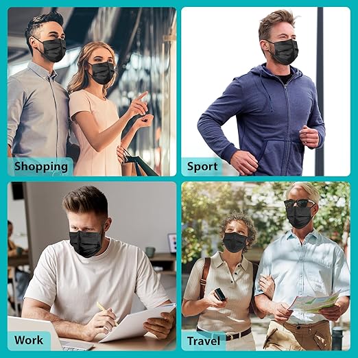 100 PCS Disposable Face Masks, Black Disposable Masks, 3 Ply Protection Face Masks