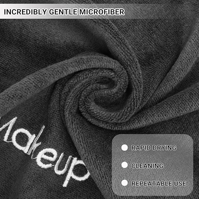 52 Pcs Black Makeup Washcloths - 13x13 Inch Microfiber Makeup Remover Towels - Reusable Soft Absorbent Face Cloth - Facial Cleansing Remover Washcloths for Women Skin Cleaning