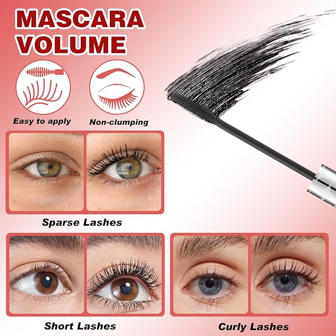 Mascara for Older Women 60 Plus, Lash Mascara, Waterproof, Flake & Smudge Resistant, Volume and Length for Mature Women with Thinning Lashes, hypoallergenic - 2Pcs (Black)