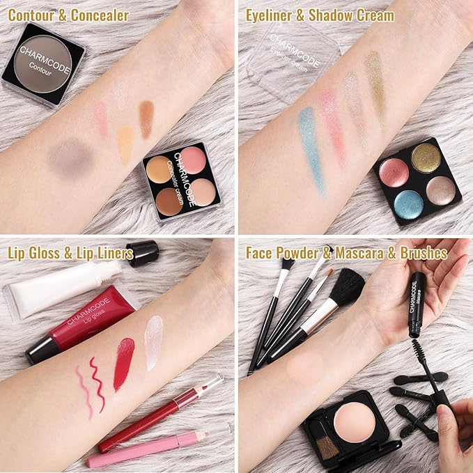 Makeup Kit for Teen Girls & Women Full Kit, Beauty Train Case with Starter Cosmetics Set, Make Up Valentine's Gift Box with Eyeshadow,Lipgloss,Highlight,Blush,Lip&Eye Pen,Brush & More(GoldenBrown)