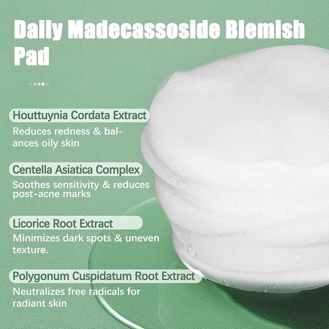Madecassoside Toner Pads | 110 Pad Calming Face Pads with Centella Asiatica to Soothe,Balance Skin Tone,Fades Blemishes & Spots | Daily Face Skincare