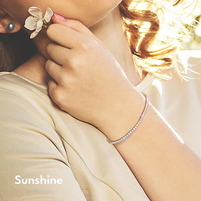 KRKC&CO Lab-Grown Moissanite Tennis Bracelet Women, Luxury Anniversary Wedding Bridal Gift for Wife, 2.2-13.8 ct.tw, D Color VVS1, 925 Sterling Silver 14K Golden Plated, Hypoallergenic, Everyday Jewelry