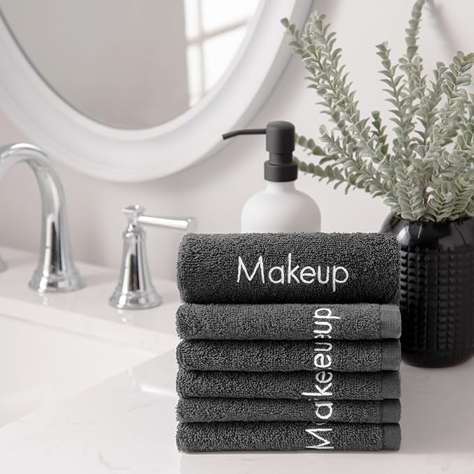 Arkwright Makeup Towels - Pack of 6 - Soft & Gentle Cotton Washcloth Face Make Up Remover, Reusuable Eraser Cloth Essentials for Hosts & Artists, 13 x 13 in, Grey