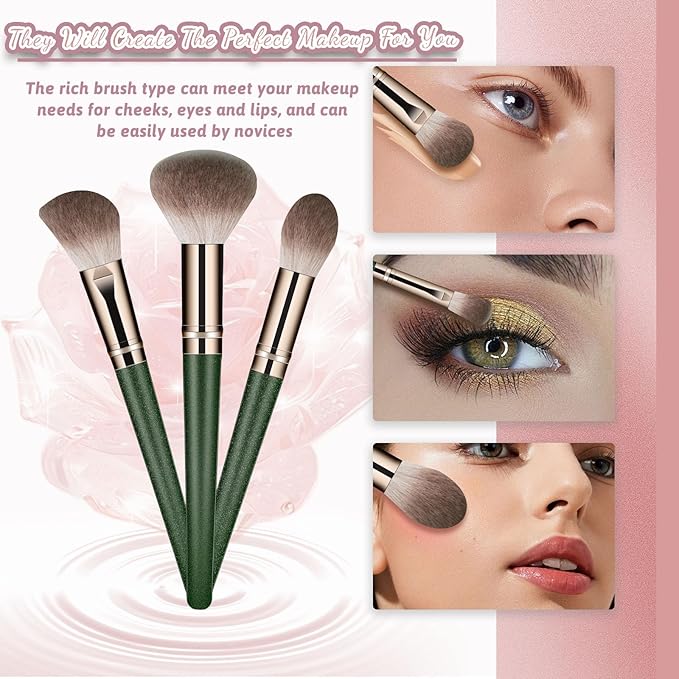 Makeup Brush Set, Premium Synthetic 14 Pcs Makeup Brushes, Travel Makeup Brush Set for Foundation, Concealer, Blush and Eyeshadow Brush(Green)