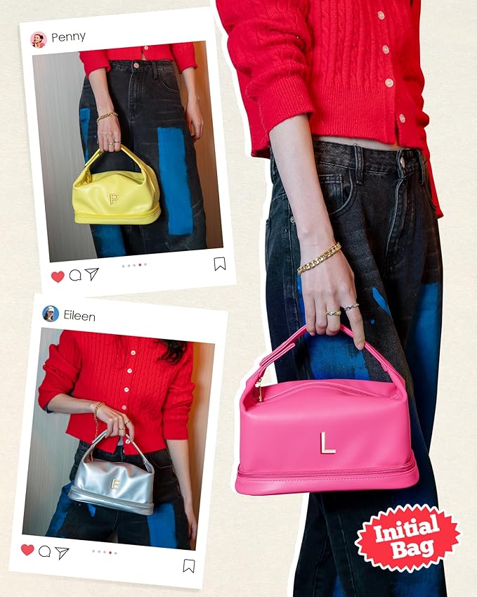 Bridal Party Gifts, Makeup Bags for Women with Handle, Initial Double Layer Cosmetic Bag with Makeup Brush Organizer, Cute Cosmetic Pouch for Women, Gifts for Teen Girls Mom