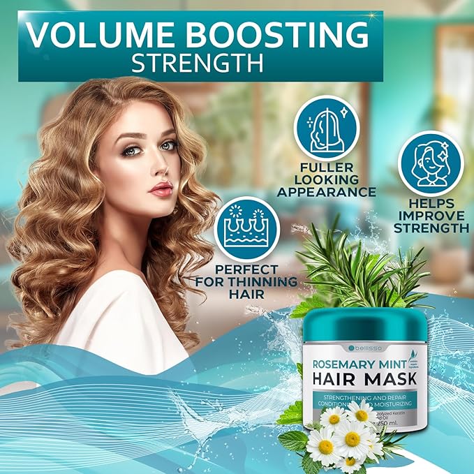 Rosemary Mint Oil Hair Mask - Deep Conditioning Repair Products for Damaged Care - Scalp Moisturizer and Hydrating Treatment for Women and Men - Volume for Extremely Dry, Thin and Frizzy Locks