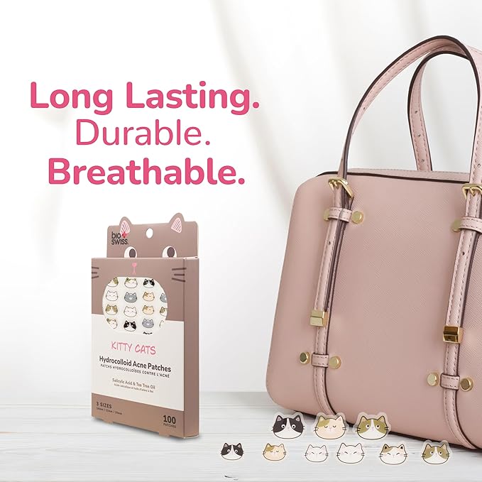 BioSwiss Pimple Patches, Kitty Cats Patch for Zits and Blemishes, Hydrocolloid Spot Stickers for Face and Skin, 100 Count