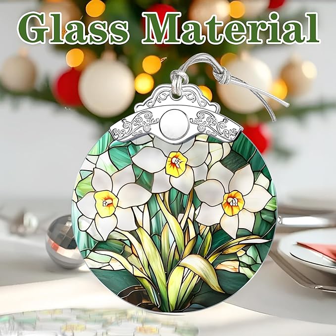 Christmas Ornaments: Stained Glass-Style December Birth Flower Ornament – Christmas Tree Decorations, Holiday Party Gifts, Mother's Day & Birthday Gifts for Women, Mom & Grandma | Birth Flower Gift